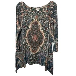 World Unity Women’s Boho Paisley Floral Print Tunic Top XXL Multicolor Stretch